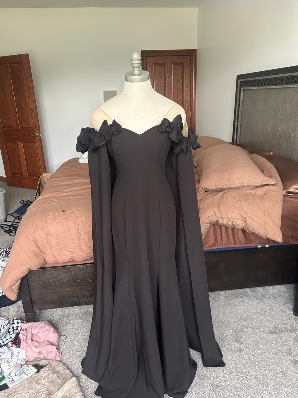 Marchesa Black One-Shoulder Evening Gown with Floral Appliqué - Picture 2 of 6